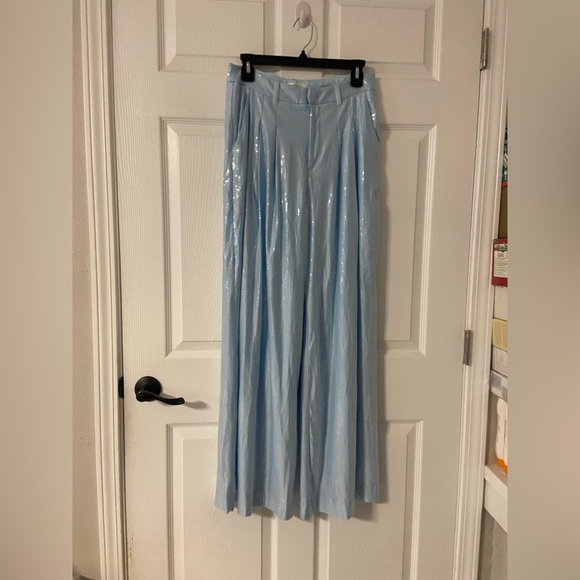Anthropologie Pants - T36- MAEVE Baby Blue Sequined Pleated Wide Leg AVERY Trouser
